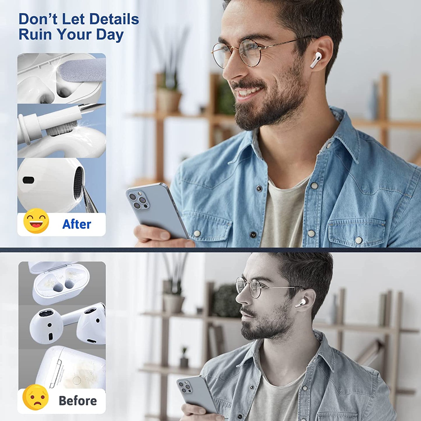 kit caneta com escova de cola para airpods