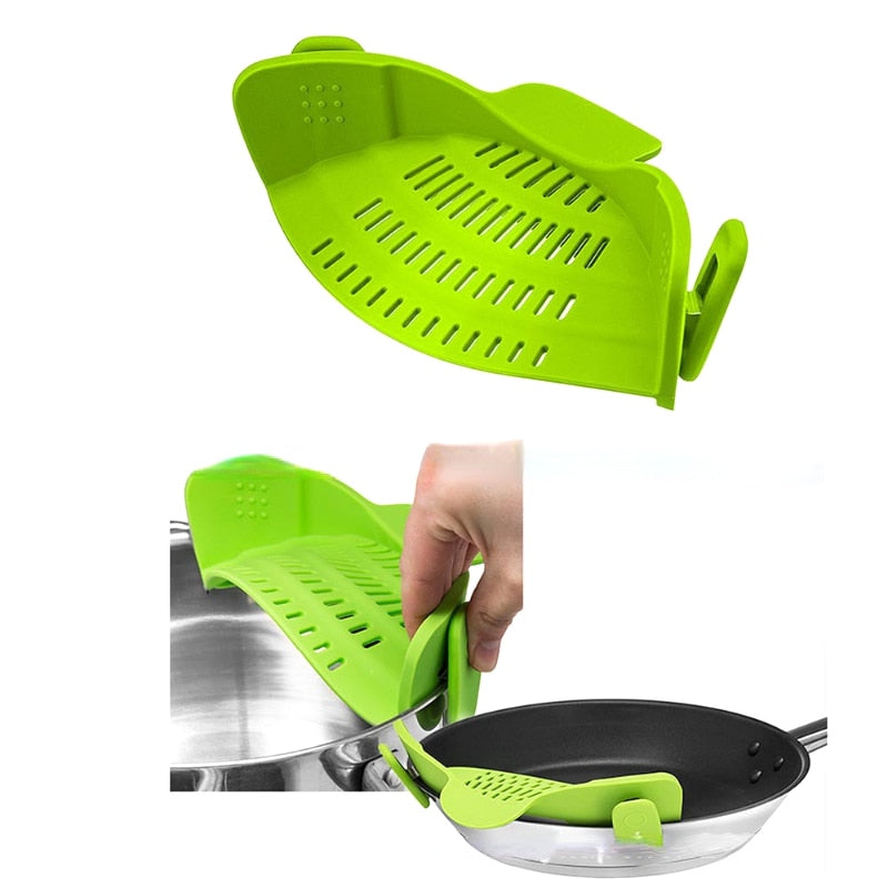 Silicone Kitchen Strainer Clip Pan Drain Rack Bowl Funnel Rice Pasta Vegetable Washing Colander Draining Excess Liquid Univers