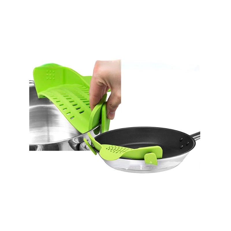 Silicone Kitchen Strainer Clip Pan Drain Rack Bowl Funnel Rice Pasta Vegetable Washing Colander Draining Excess Liquid Univers