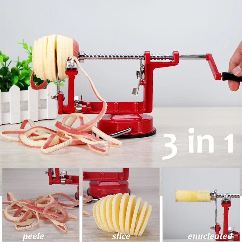 Apple Peeler 3 in 1 Stainless Steel Core Slice Cutter Hand-cranked Fruit Peeler Slicing Tools Kitchen Apple Slicer Corer Cutter