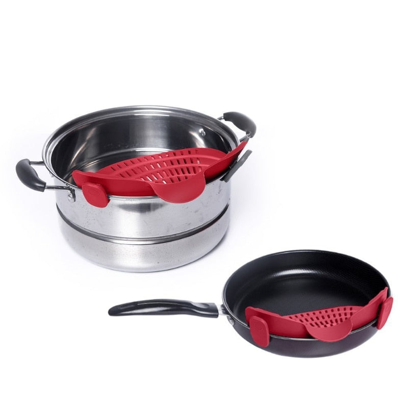 Silicone Kitchen Strainer Clip Pan Drain Rack Bowl Funnel Rice Pasta Vegetable Washing Colander Draining Excess Liquid Univers