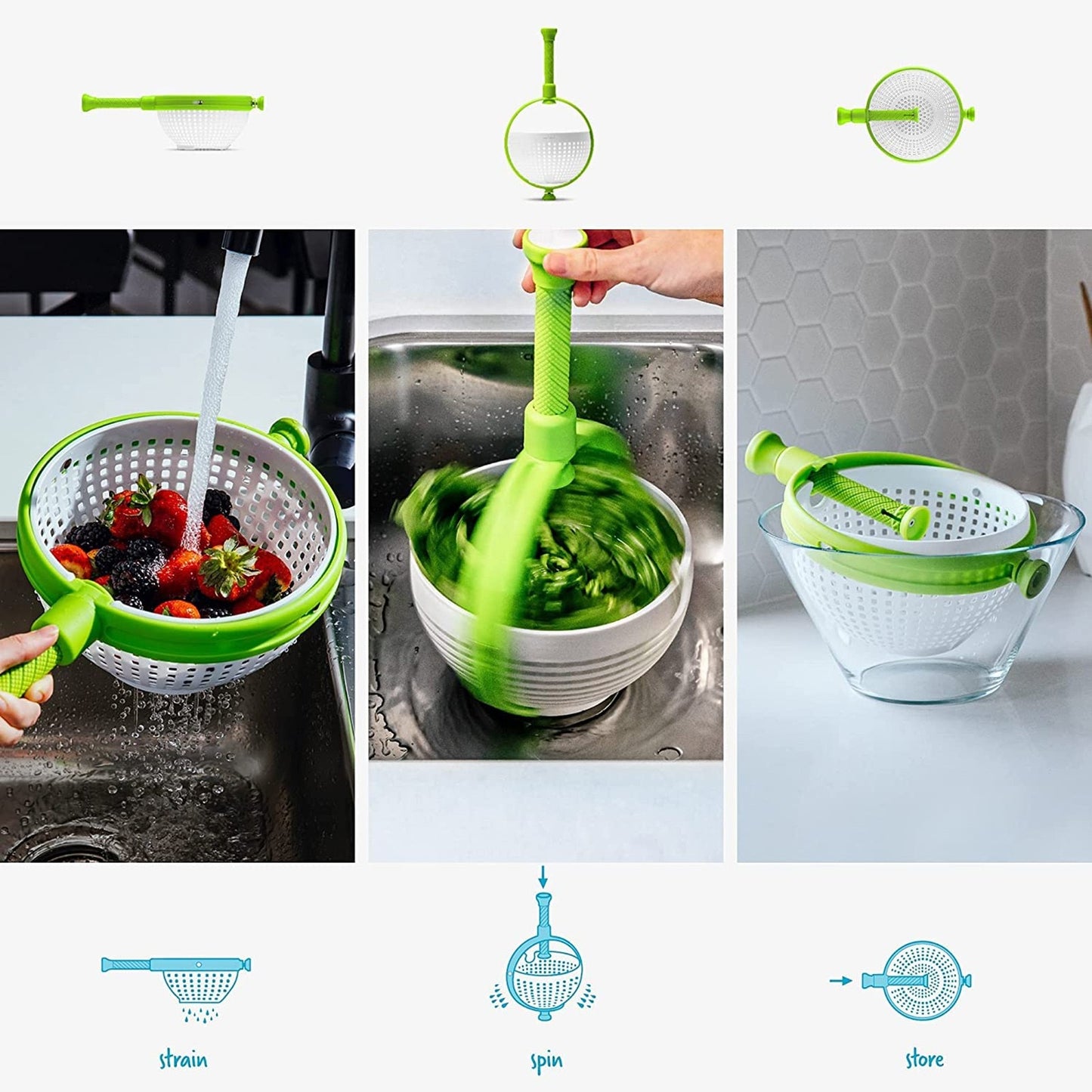 Strainer Basket Collapsible Colander Fruits And Vegetables Drain Basket,adjustable Plastic Spinning Colander For Kitchen